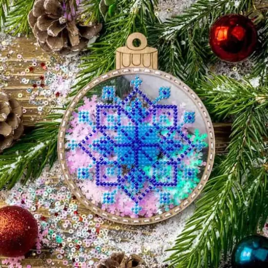 Wonderland Crafts Pink & Blue Snowflake Ball Ornament Bead Embroidery Kit {3}