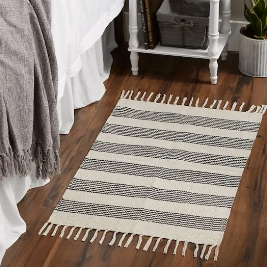 DII&reg; Black Ticking Stripe Hand-Loomed Rug, 2ft. x 3ft. {6}