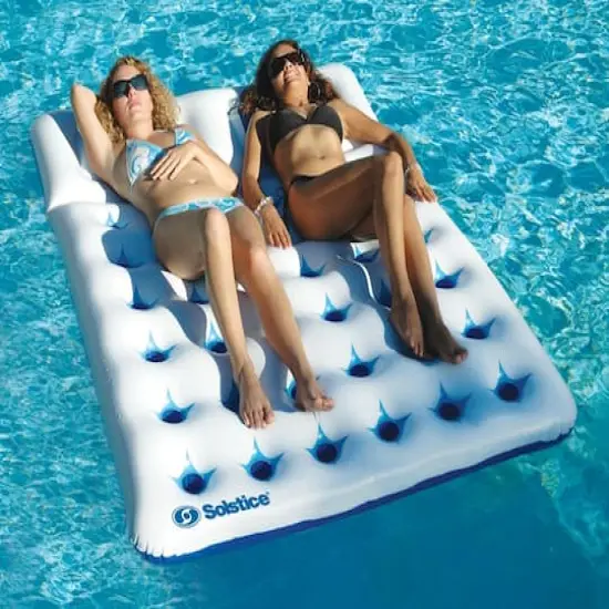 76" White & Blue 36 Pocket Dual Window Inflatable Pool Air Mattress {3}