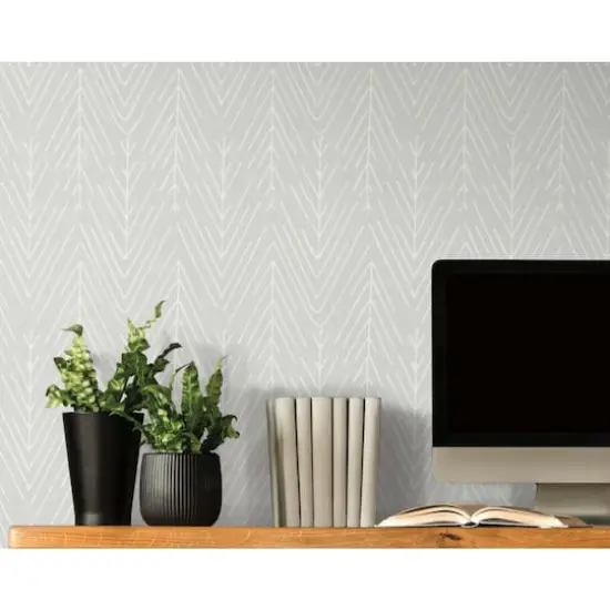 RoomMates Twig Hygge Herringbone Peel & Stick Wallpaper Gray and White {6}