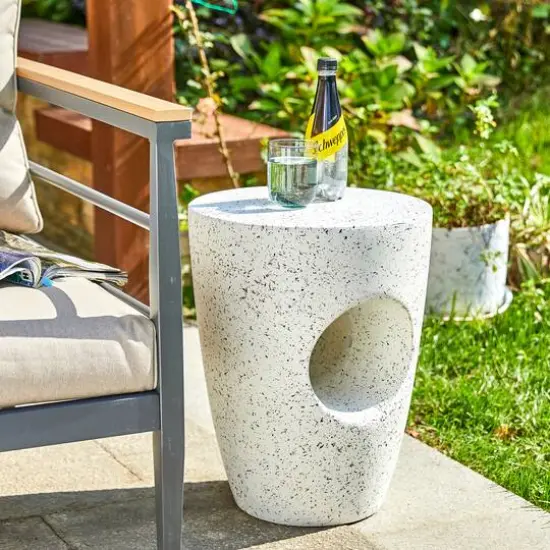 Glitzhome&reg; 18" Multi-Functional White Terrazzo Garden Stool {5}