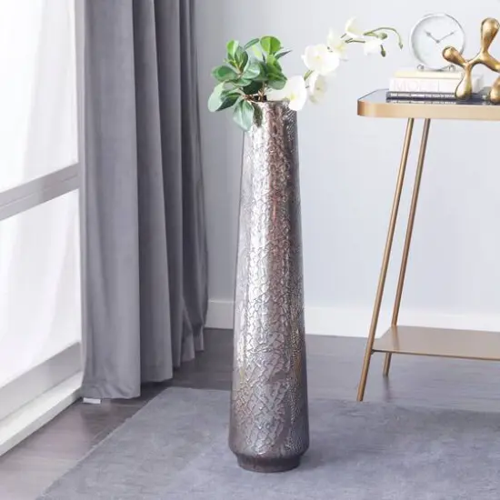 Silver Ceramic Contemporary Vase, 36" x 8" x 8" {7}