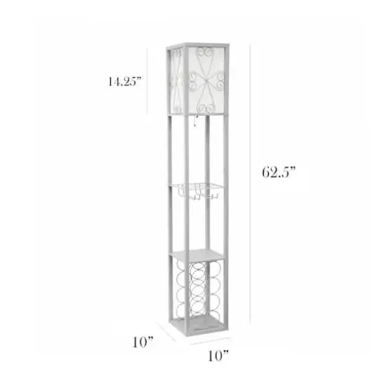 Simple Designs&trade; Floor Lamp Storage Shelf and Wine Rack with Linen Shade Gray {4}