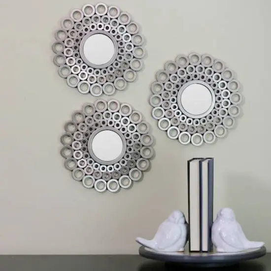 9.5" Silver Cascading Orbs Mirror Set {5}