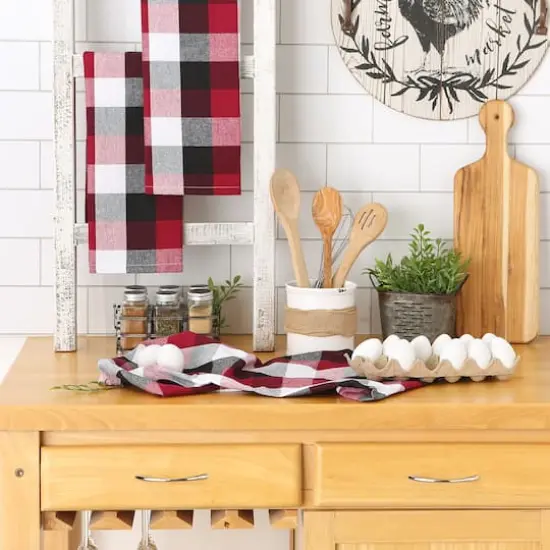 DII&reg; Tri-Color Checkered Dish Towels, 3ct. Cardinal Red {4}