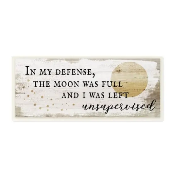 Stupell Industries Full Moon Unsupervised Phrase Rustic Halloween Charm Wood Wall Plaque {1}