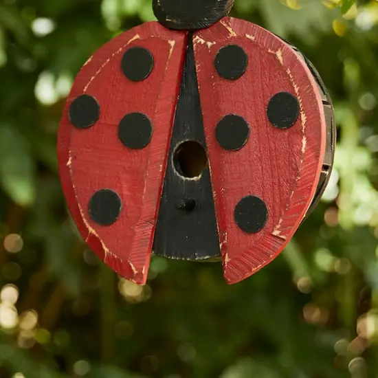 Glitzhome&reg; 11.5" Distressed Wood Ladybug Birdhouse {5}