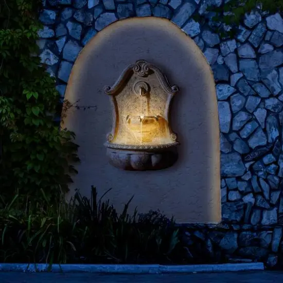 Glitzhome&reg; 25.75" Faux Granite Sculptural Outdoor Wall Fountain with LED Light {5}