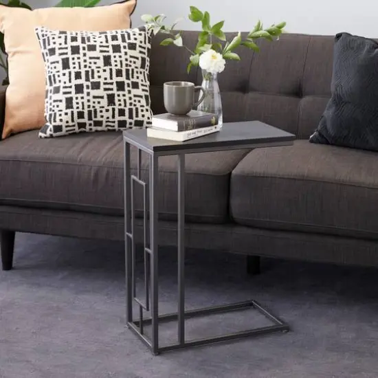 26" Gray Iron & Wood Contemporary Accent Table {4}