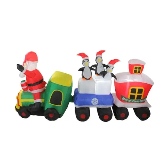 6.5ft. Red & Green Inflatable Santa & Penguins on Train Lighted Outdoor Christmas D&eacute;cor {3}