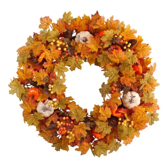 30" Autumn Pumpkin & Maple Leaf Fall Wreath {1}