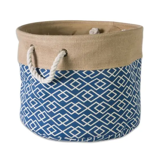 Large Navy Burlap Diamond Round Bin {1}