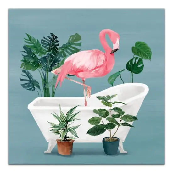 Flamingo In The Tub 20" x 20" Canvas Wall Art {1}