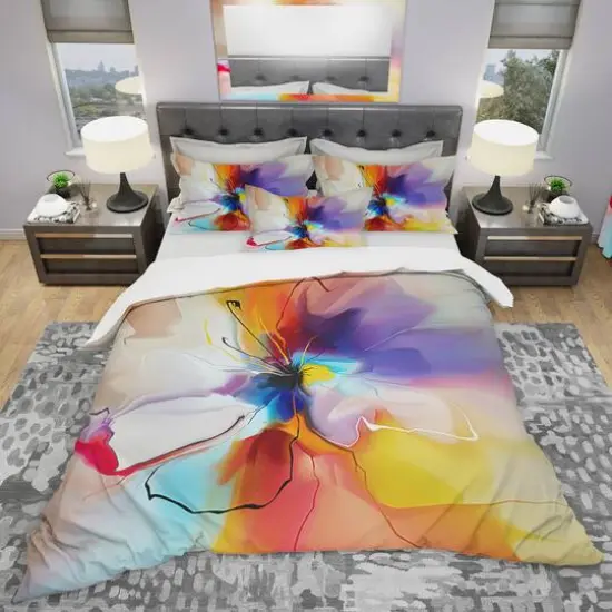 Designart 'Creative Flower in Multiple Colors' Modern & Contemporary Bedding Set - Duvet Cover & Shams {4}