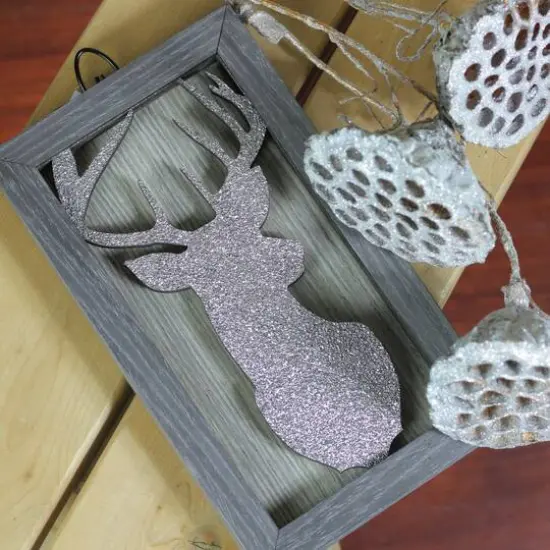 10.25" Silver Glittered Buck Silhouette Wall Box Frame {6}