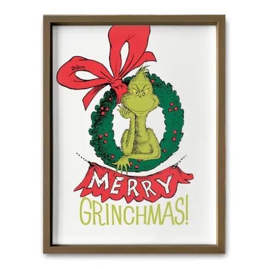 24" The Grinch Merry Grinchmas Wreath Framed Print Brown Frame {1}
