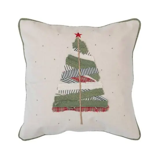 Hello Honey® Multicolor Square Cotton Pillow with Appliqued Tree {1}