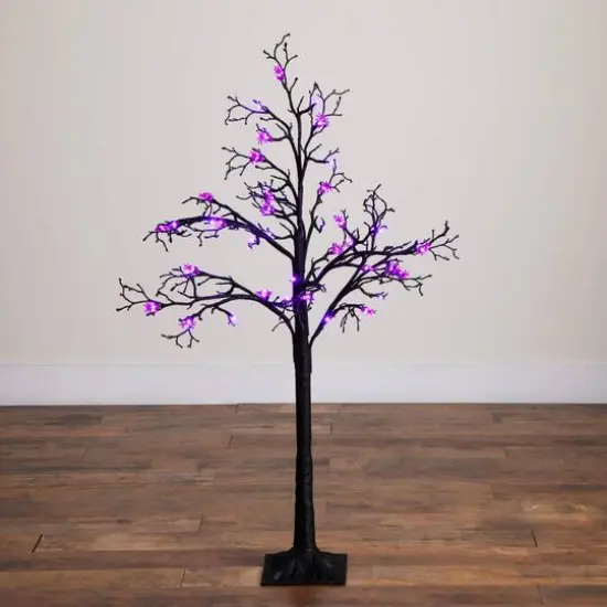 4ft. Pre-Lit Artificial Halloween Spider Twig Tree with 48 Purple LED Lights {13}