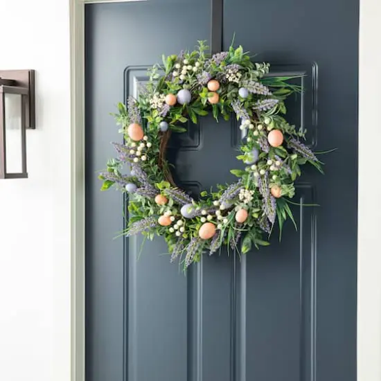 Glitzhome&reg; 22" Easter Eggs & Lavender Wreath {3}