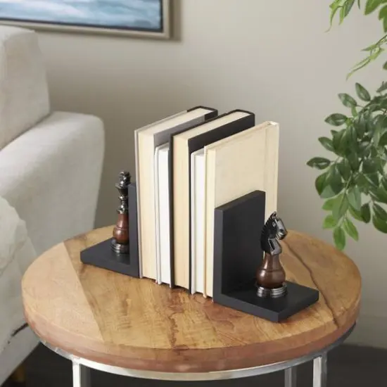 Decorative Dark Brown & Silver Chess Bookend Set {3}