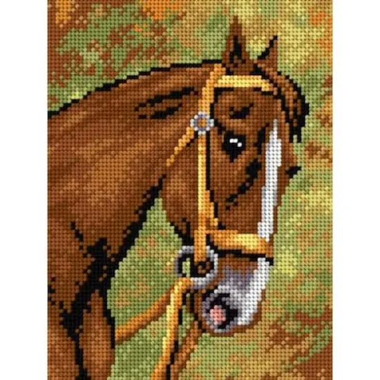 Orchidea Needlepoint Canvas For Halfstitch Without Yarn Chestnut Horse - Printed Tapestry Canvas {1}