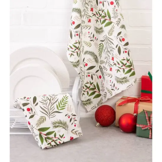 DII&reg; Holiday Sprigs Printed Dishtowel Set {8}