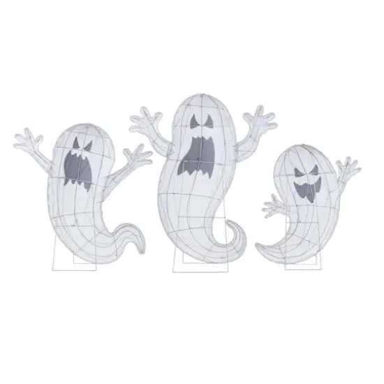 Glitzhome&reg; Set of 3 Lighted Halloween 2.5D Ghosts Family Outdoor Decor {8}