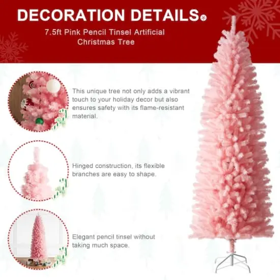 7.5ft. Unlit Pink Pencil Tinsel Artificial Christmas Tree {6}