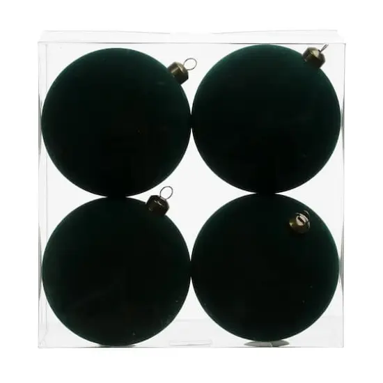 4 Pack 3.8" Flocked Shatterproof Ball Ornaments by Ashland&reg; Green {1}