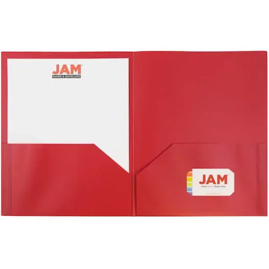 JAM Paper 9.5" x 11.5" Plastic 2 Pocket School POP Folders, 6ct. Red {5}