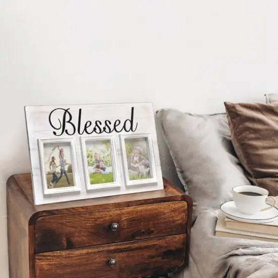 Elegant Designs Whitewash Blessed 3 Photo Collage 4" x 6" Picture Frame {6}