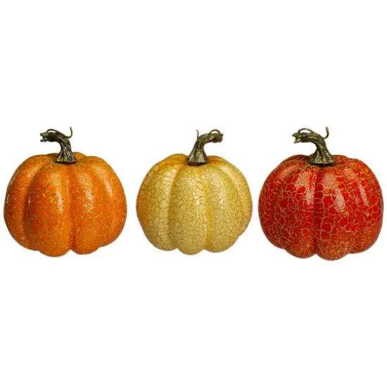 5" Orange & Cream Artificial Fall Harvest Pumpkin Set {1}