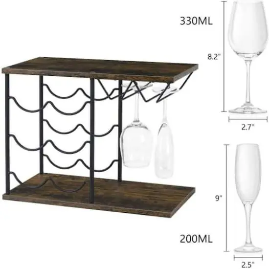 NEX™ 16.5" Dark Brown Countertop Wine Bottle & Glass Rack {5}