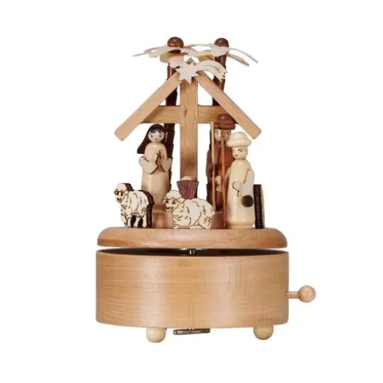 Hello Honey&reg; 6.25" Wind-Up Wood Nativity Music Box {1}