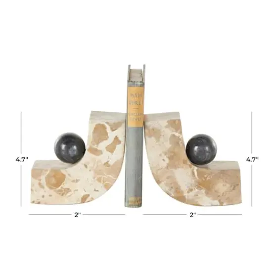 5" Brown Marble Arched Curved Bookends with Black Orbs, 2ct {11}