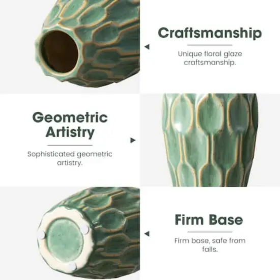 Glitzhome&reg; Geometric Green Ceramic Modern Vase Set {7}