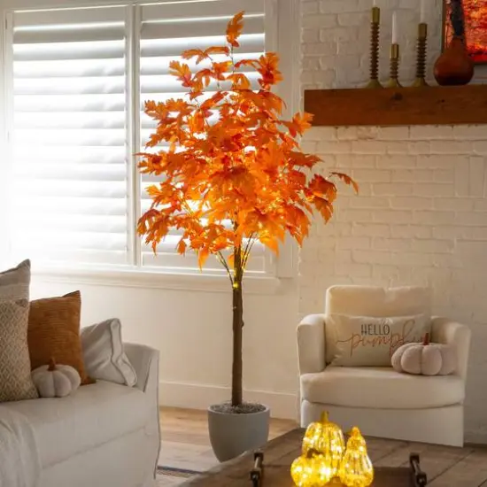 7ft. Pre-Lit Autumn Maple Artificial Fall Tree with 450 Warm White LED Lights {11}