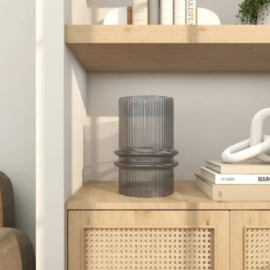 12" Gray Glass Wide Ribbed Vase with Fluted Center {13}