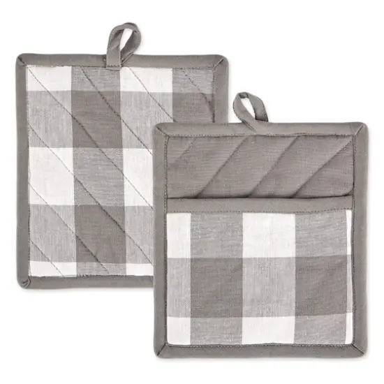 DII&reg; Buffalo Check Potholders, 2ct. Gray {1}