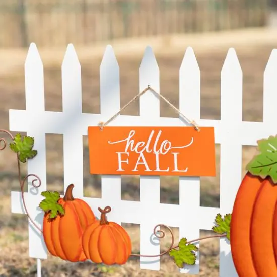 Glitzhome&reg; Fall Metal Scarecrow, Pumpkin & Fence Yard Stake Set {7}