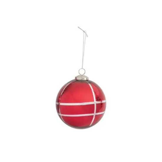 Hello Honey® 5" Red & Silver Grid Mercury Glass Ball Ornament {1}
