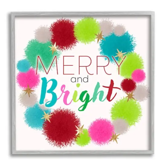 Stupell Industries Merry & Bright Fun Wreath Framed Giclee Art Gold {1}