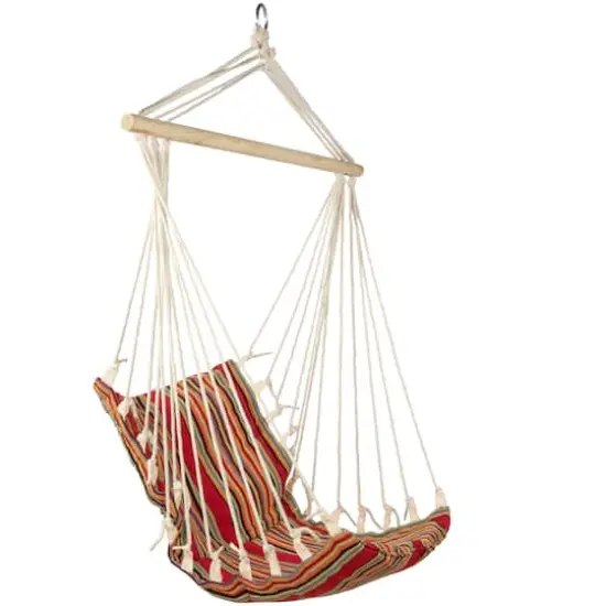 34" x 21" Red & Yellow Striped Hammock Chair with Padding & Wooden Bar {1}