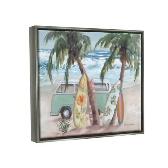 Stupell Industries Summer Waves Tropical Van Surfboards Floater Framed Art Gray {4}