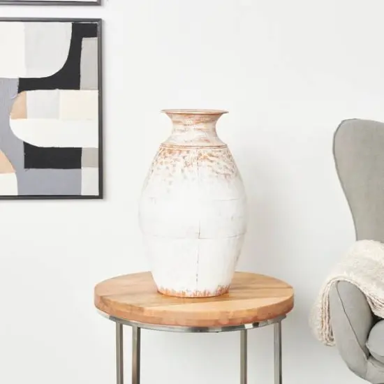 18" Copper Metal Distressed Textured Vase with Terra Cotta Accents {9}