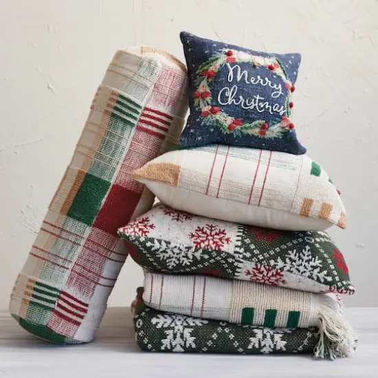 Hello Honey&reg; 20" x 20" Square Cotton Knit Pillow with Snowflake Patterns {3}