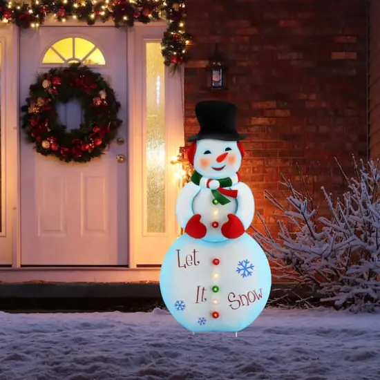 3ft. Lit Snowman Outdoor Metal Sign {3}