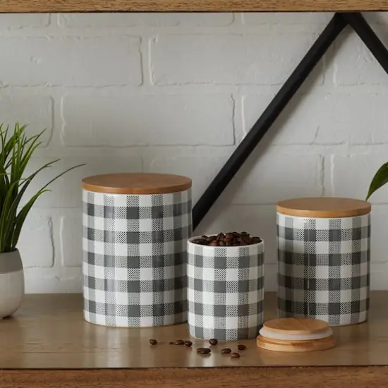 DII&reg; Buffalo Check Ceramic Canister Set Gray and White {4}