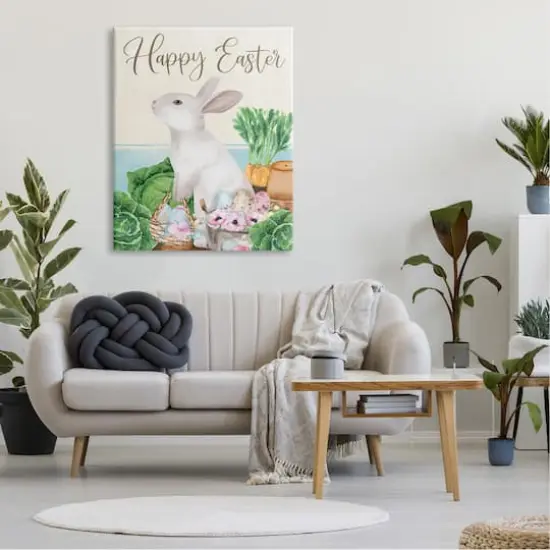 Stupell Industries Happy Easter Bunny Rabbit Greens Eggs Basket Canvas Wall Art {3}