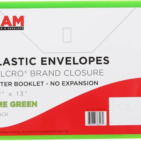 JAM Paper Booklet Plastic Envelopes with Hook & Loop Closure, 24ct. Lime Green {5}